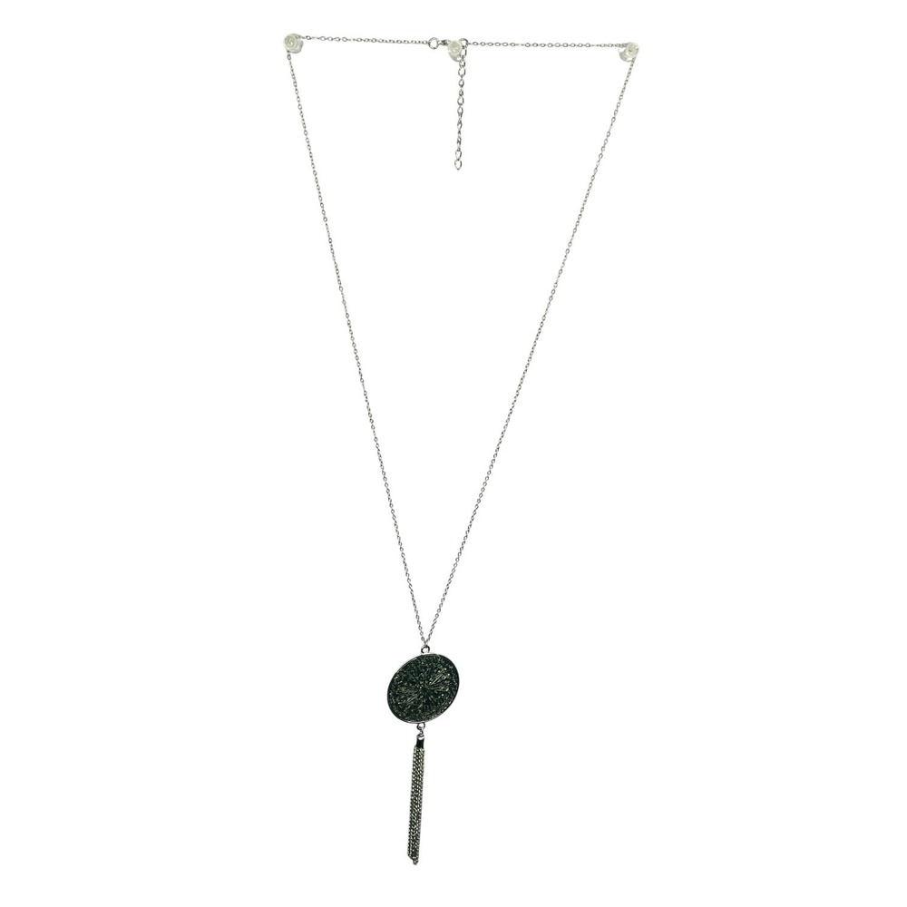 Silver Tone Filigree Mandala Tassel Pendant Long Chain Necklace Bohemian Style